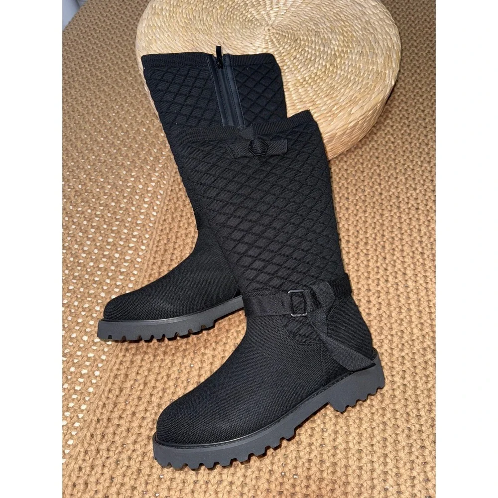 VIVAIA Wool Biker Boots with Round Toe and Mid-Height Sole Black EU/43 US/11‎